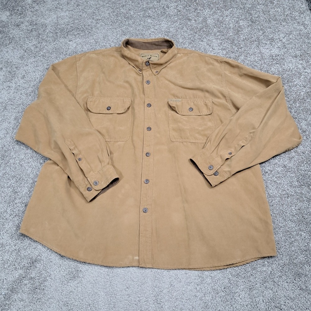 North River Outfitters Tan Faux Suede Button Down‎ Shirt Mens XXL Long Sleeve